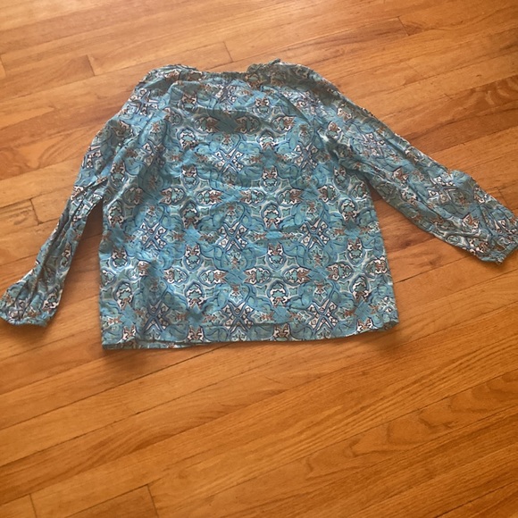 Talbots Patterned 100% Cotton Half Button Down Long Sleeve Top - Picture 4 of 6